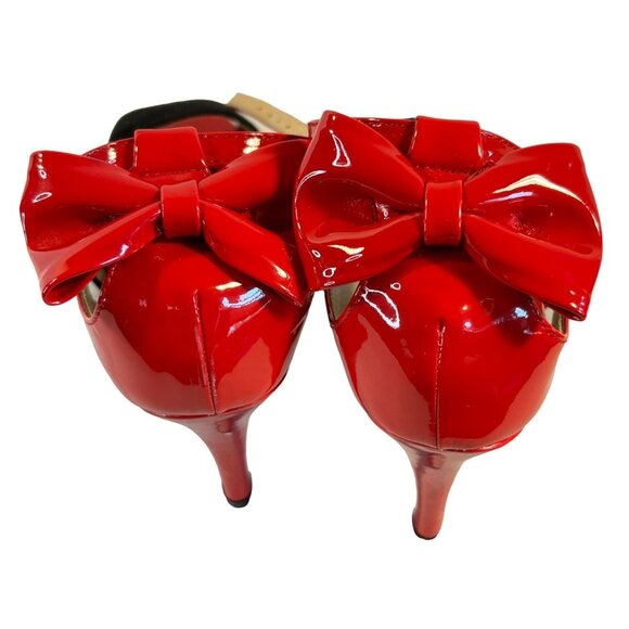 Getmorebeauty Red Patent & Black Suede Heels With Bow Detail - Picture 3 of 9